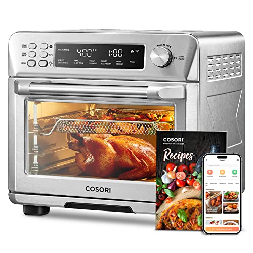 COSORI Smart 12-in-1 Air Fryer Toaster Oven Combo, Airfryer Convection Oven Countertop, Bake, Roast, Reheat, Broiler, Dehydrate,26QT, Silver-Stainless Steel
