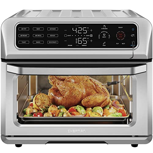 Chefman Air Fryer Toaster Oven Combo with Probe Thermometer, 12-In-1 Stainless Steel Convection Countertop,Cooking, Baking, Toasting, Roaster Oven Airfryer 20QT
